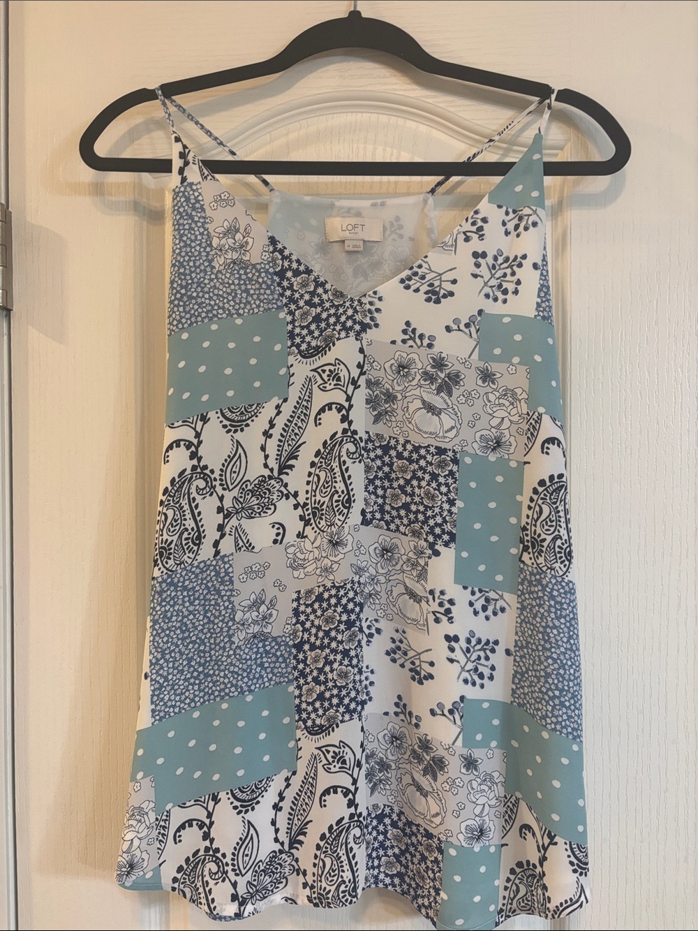 LOFT Light Blue and Navy Patchwork V-Neck Cami